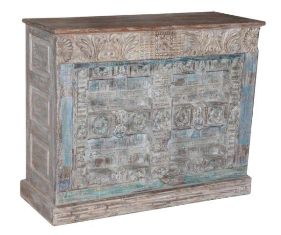 Wooden Cabinet with Carving and Two Doors