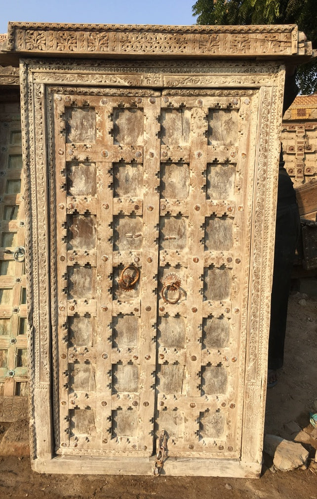Wood Door with Carvings and Bleach Finish