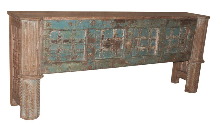 Brown and Blue Wooden Console Table