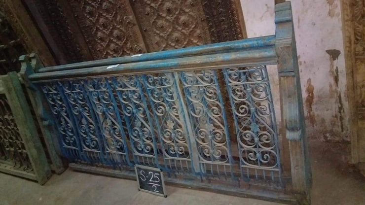 Blue and Brown Wooden Railing