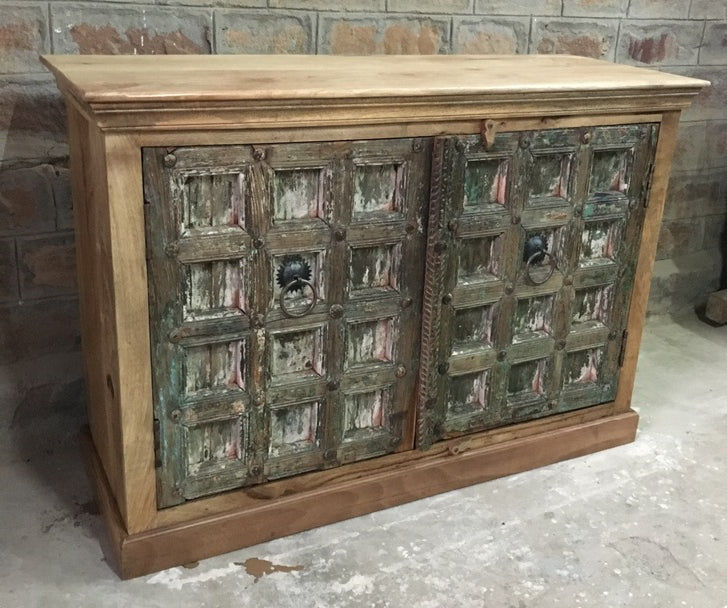 Wood Cabinet with (2) Green Doors