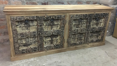 Light Wood Sideboard with Carved Gray Doors