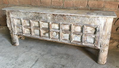 Wood Console Table with Carved Trim