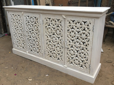 Carved White Wood Cabinet