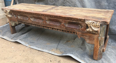 Low Wood Carved Bench