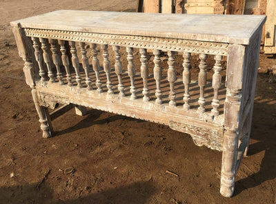 Carved Wood Console Table with Spindles