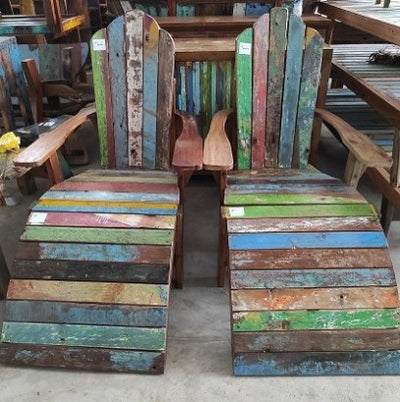 Recycled Boatwood Lounge Chair [with footrest]