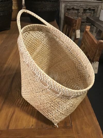 Tilted White Natural Bamboo Fiber Woven Basket - Large Size From Three Piece Set