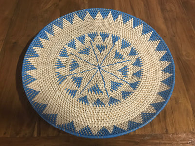 Turquoise Natural Fiber Woven Plate - Small Size from Two Piece Set