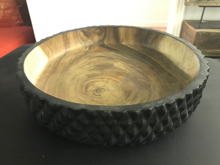 Black Suar Wooden Bowl with Natural Top
