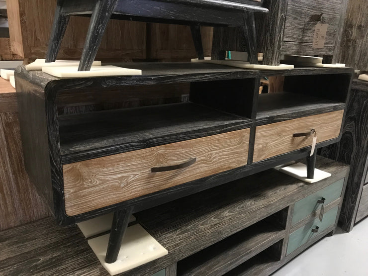 Wooden Tv Stand with Two Drawers and Two Shelves