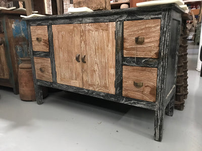 Wooden Console Table with Four Drawers and Two Doors
