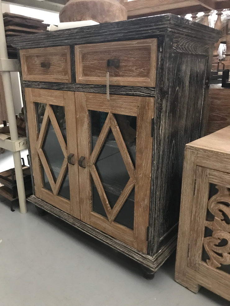 Wooden Sideboard with Glass, Two Drawers, and Two Doors
