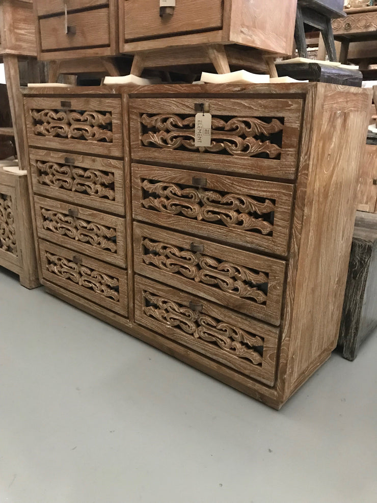 Wooden Sideboard with Carving and Eight Drawers