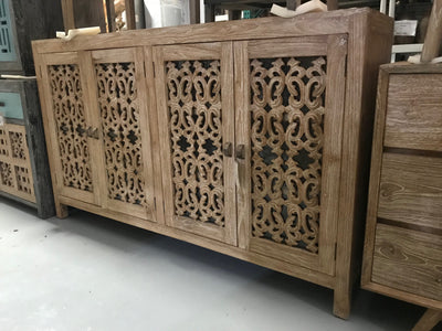 Wooden Sideboard with Carving and Four Doors