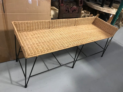 Natural Fiber Woven Bench with Iron Legs