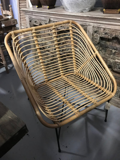 Natural Fiber Woven Rectangular Chair with Metal Base
