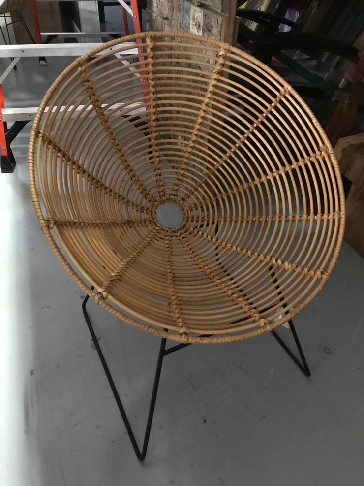 Natural Fiber Woven Circular Chair with Metal Base