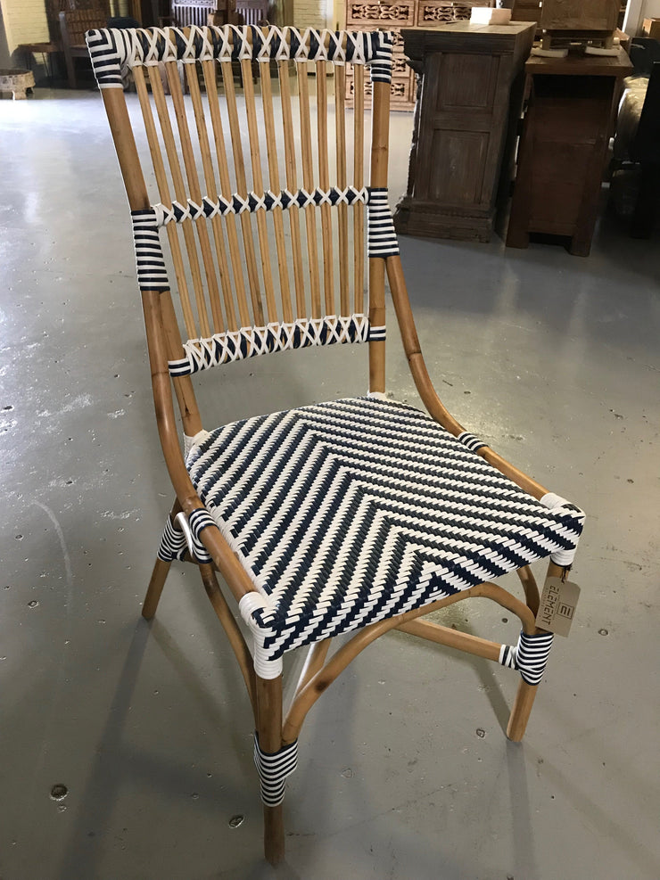 White and Navy Blue Natural Fiber Woven Chair