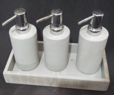 3 Green Stone Dispensers with Tray