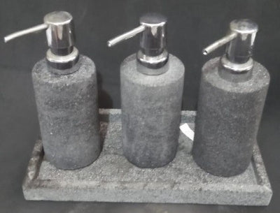 3 Black Stone Dispensers with Tray