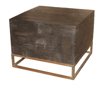 Dark Wood Box Table with Iron Stand