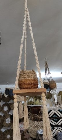 Square Hanging Wood Shelf with Tassels