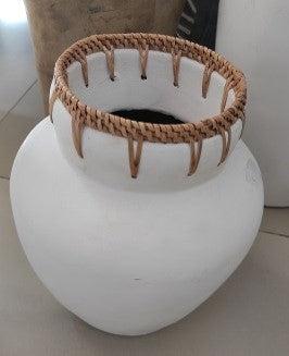 Teracotta Oval Bowl w/Rattan Accent