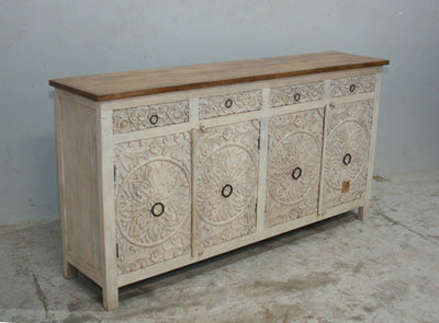White Wooden Carved Sideboard