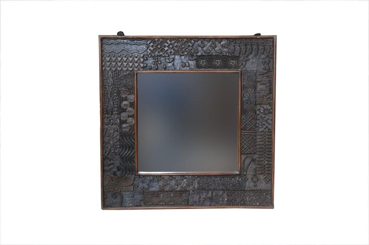 Square Wooden Printing Block Mirror Frame