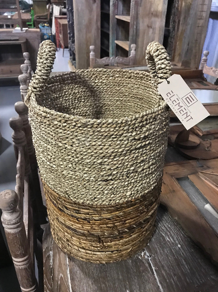 Round Natural Banana and Seagrass Fiber Woven Basket - Small Size from Three Piece Set