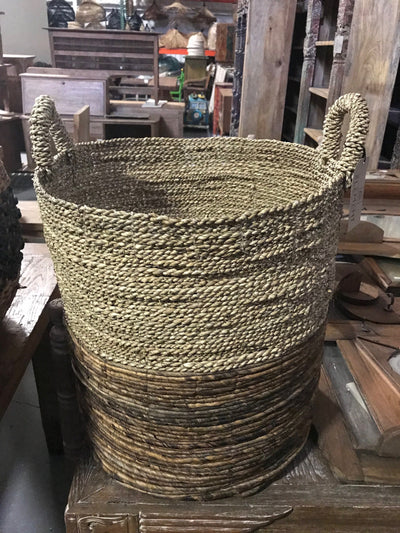 Round Natural Banana and Seagrass Fiber Woven Basket - Large Size from Three Piece Set