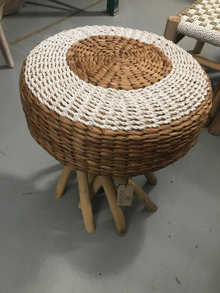 White Natural Seagrass Fiber Woven Stool with Octopus Legs