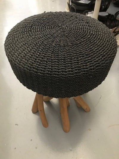 Full Black Natural Seagrass Fiber Woven Stool with Octopus Legs