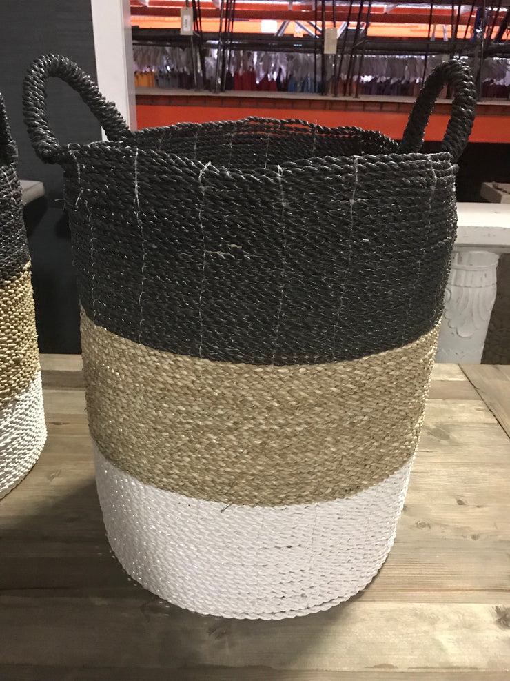 Black, White, and Tan Natural Fiber Woven Laundry Basket - Extra Large Size from Four Piece Set