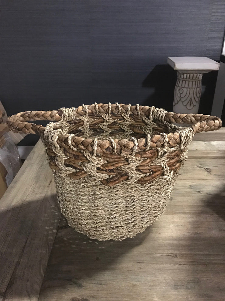 Natural Fiber Woven Basket with Handles - Small Size from Two Piece Set