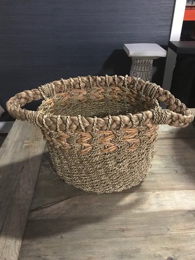 Natural Fiber Woven Basket with Handles - Large Size from Two Piece Set