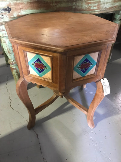 Wooden Side Table with Painting