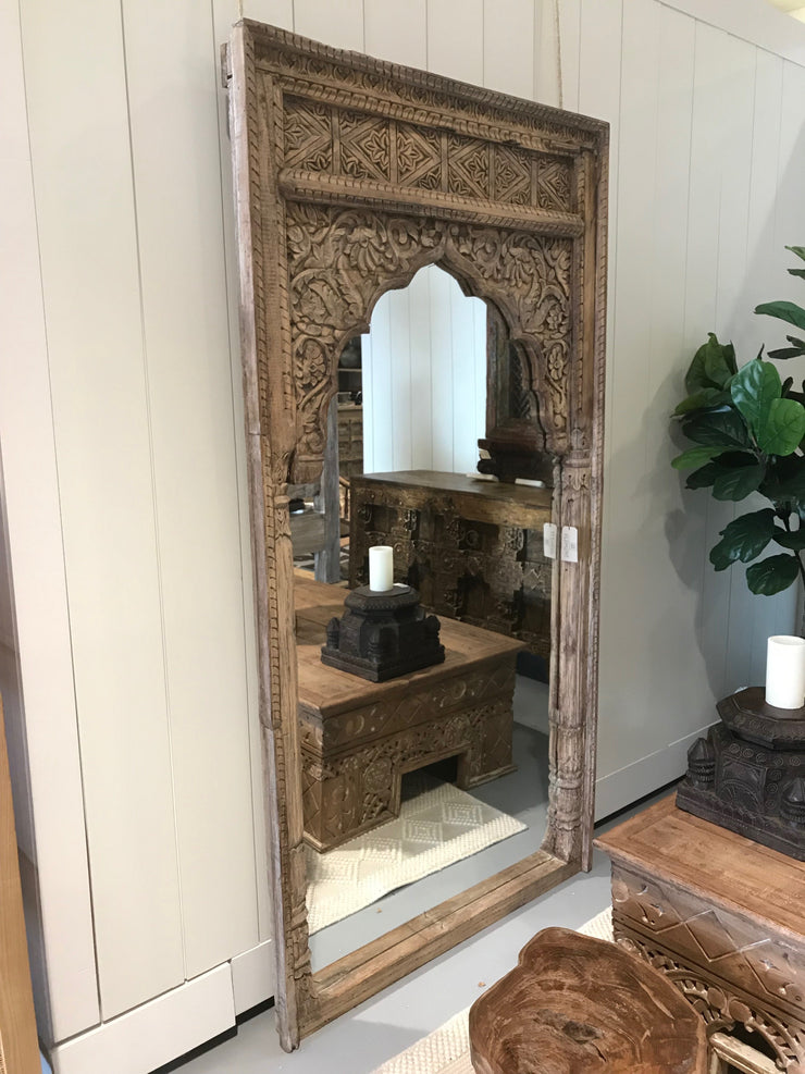 Mirror with Carving and Wooden Frame