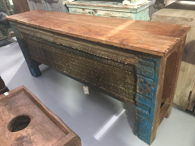Large Blue and Brown Wooden Console Table