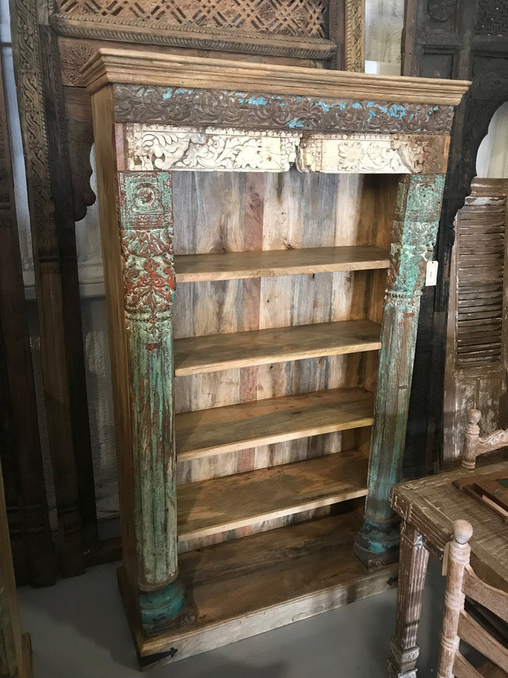 Wooden Bookcase with Carving and Five Shelves
