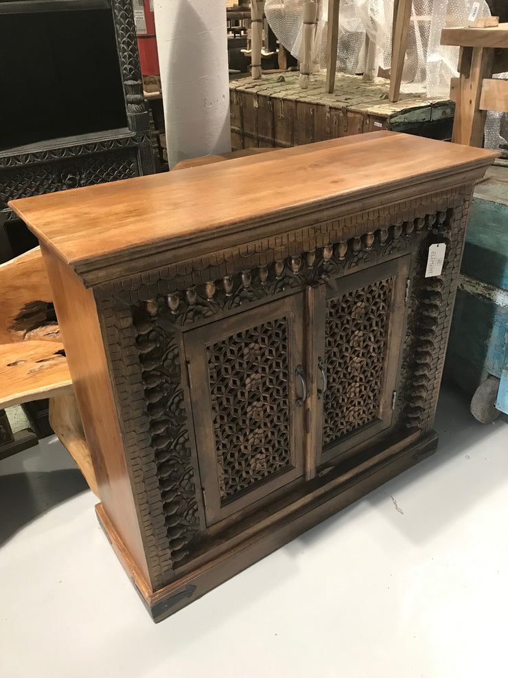 Small Wooden Sideboard with Carving and Two Doors