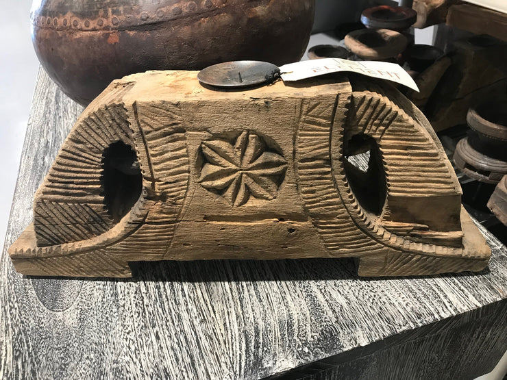Wooden Candle Holder with Carving