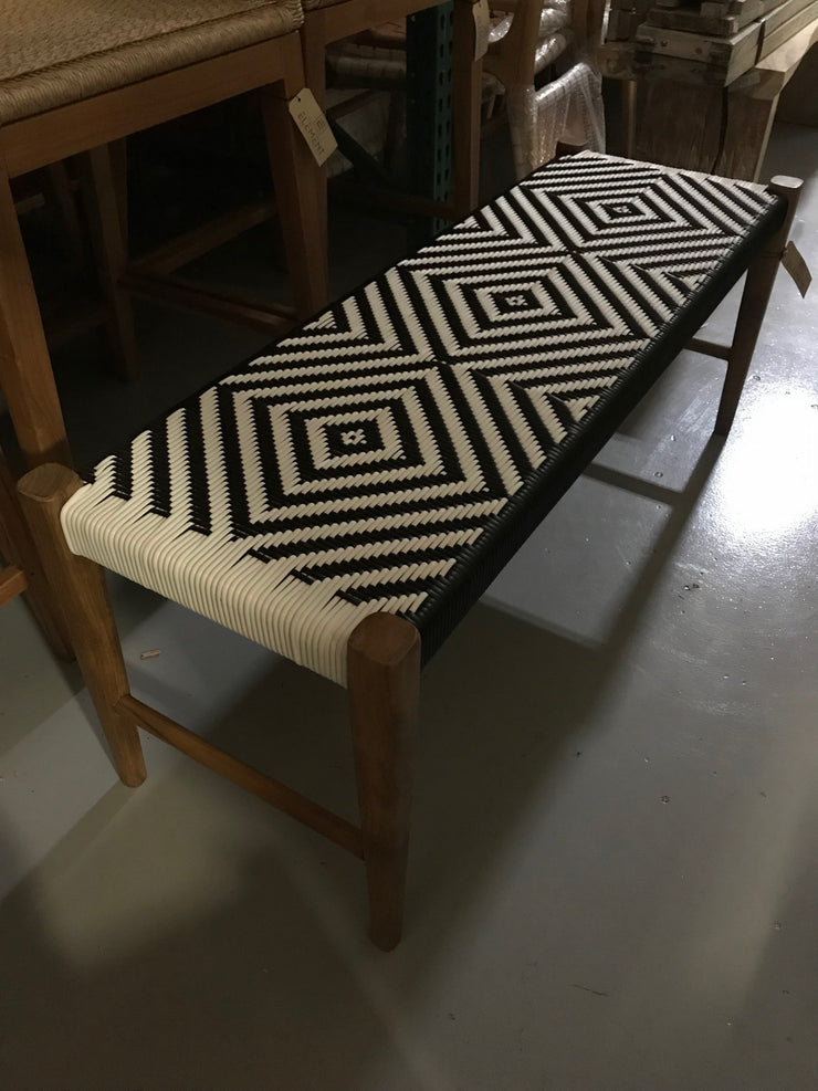 Synthetic Black and White Leather and Unfinished Wooden Short Bench