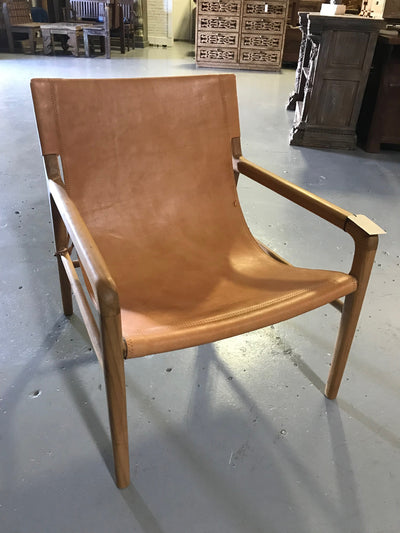 Camel Leather and Unfinished Wooden Clement Chair