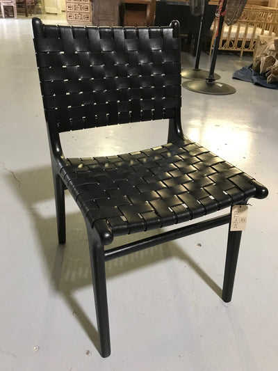 Black Leather and Black Wooden Diana Woven Chair