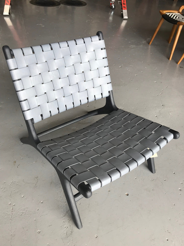 Grey Leather and Grey Wooden Marlboro Woven Chair
