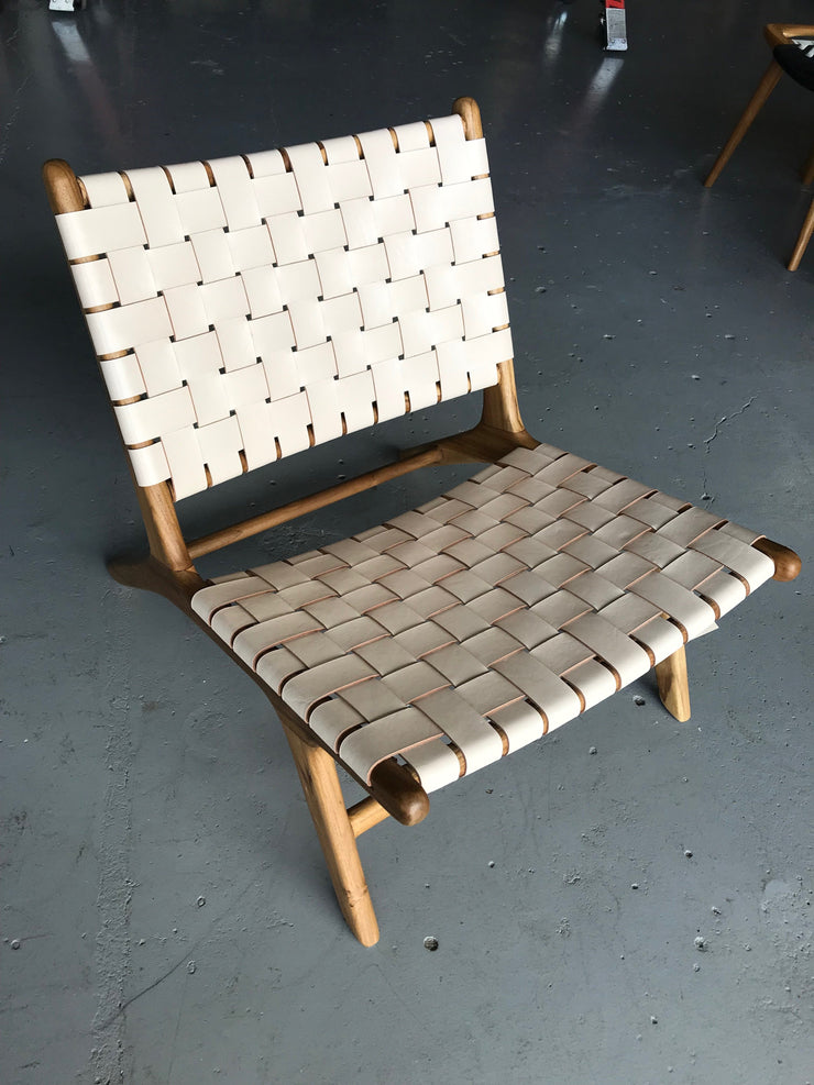 Natural Leather and Unfinished Wooden Marlboro Woven Chair