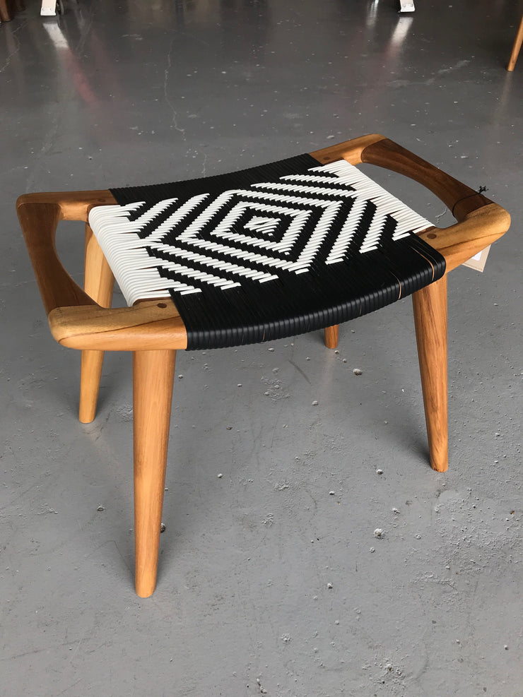 Synthetic Black and White Leather and Unfinished Wooden Tello Stool
