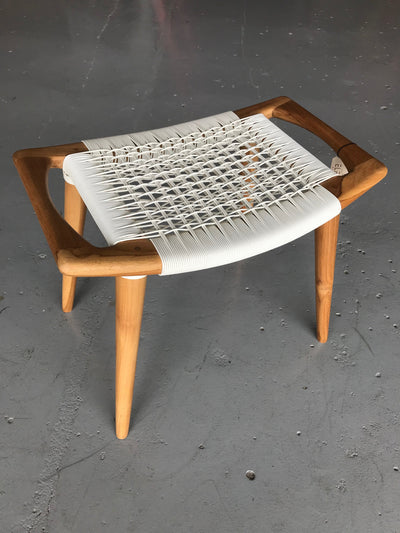 Synthetic White Leather and Unfinished Wooden Tello Stool